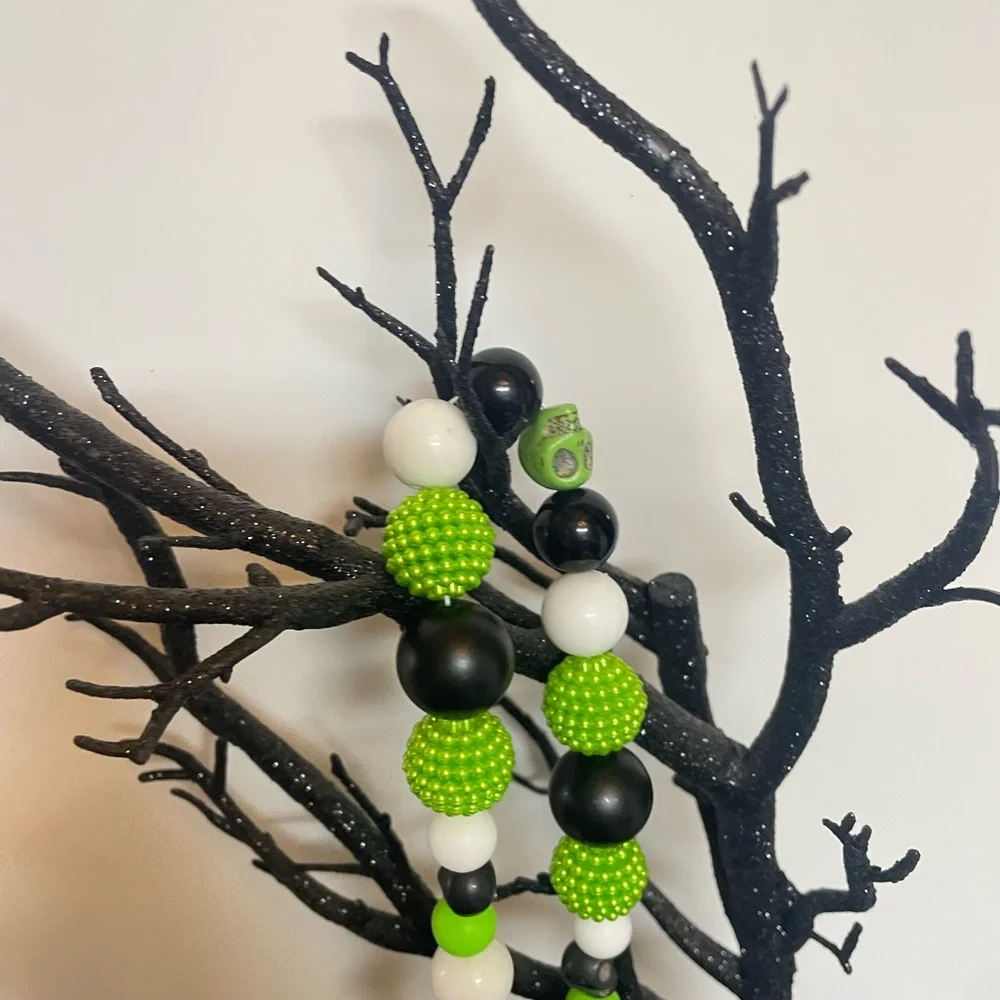Halloween Decorations Decor Green Skull spooky inspired garland tiered trays